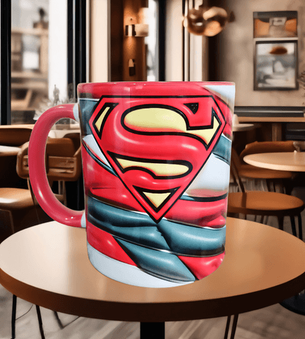 Süperman Baskı içi ve Kulpu Renkli Kupa