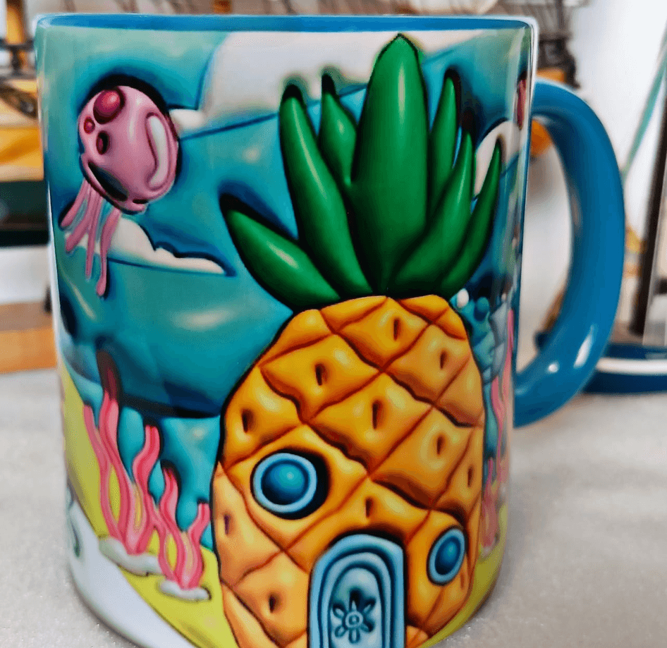 Sünger Bob Baskı içi ve Kulpu Renkli Kupa