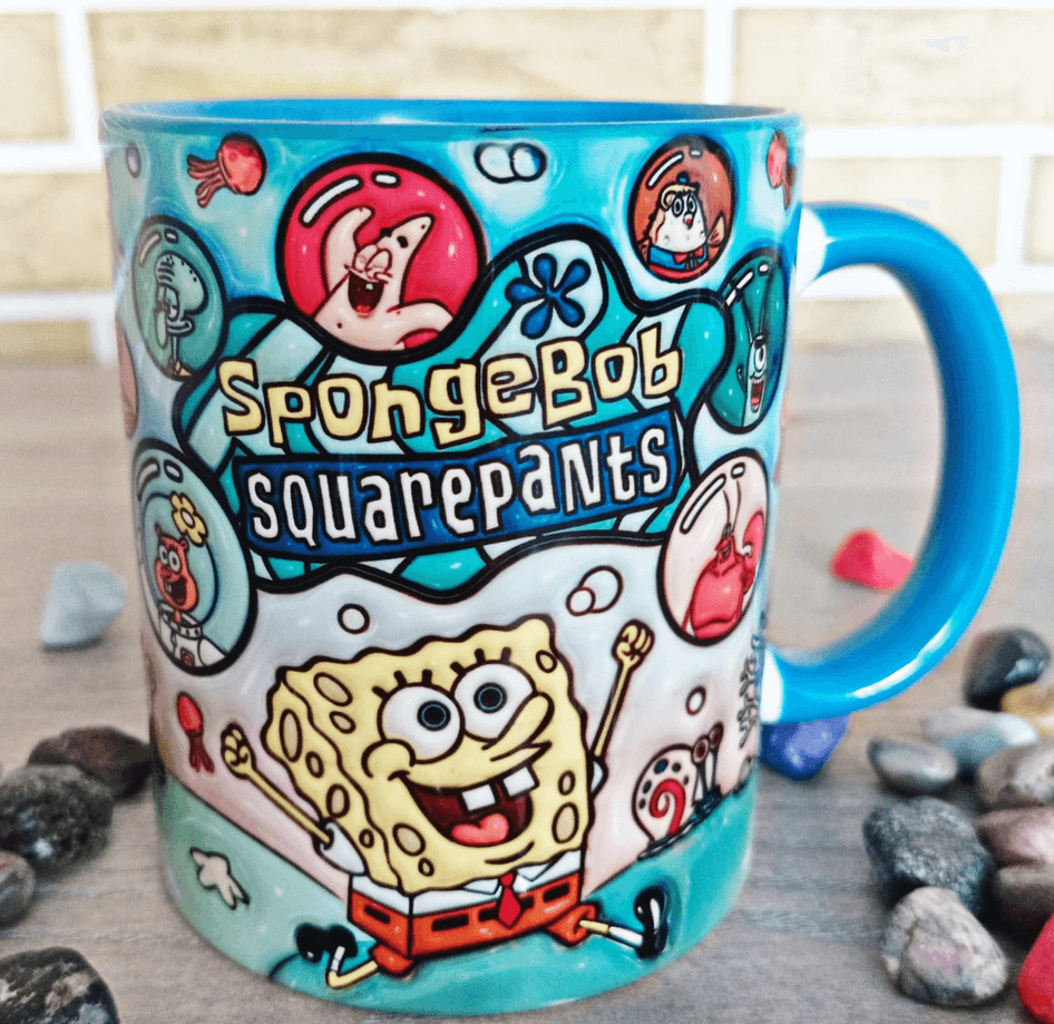 Sünger Bob Baskı içi ve Kulpu Renkli Kupa