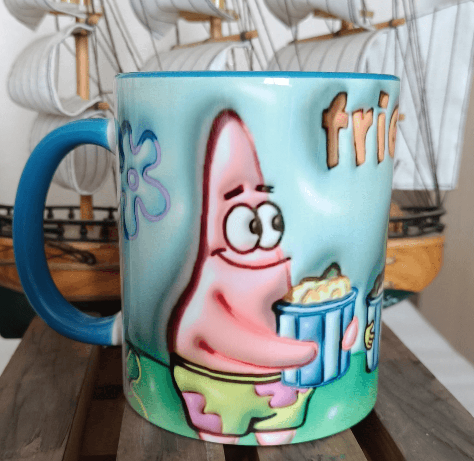 Sünger Bob Baskı içi ve Kulpu Renkli Kupa