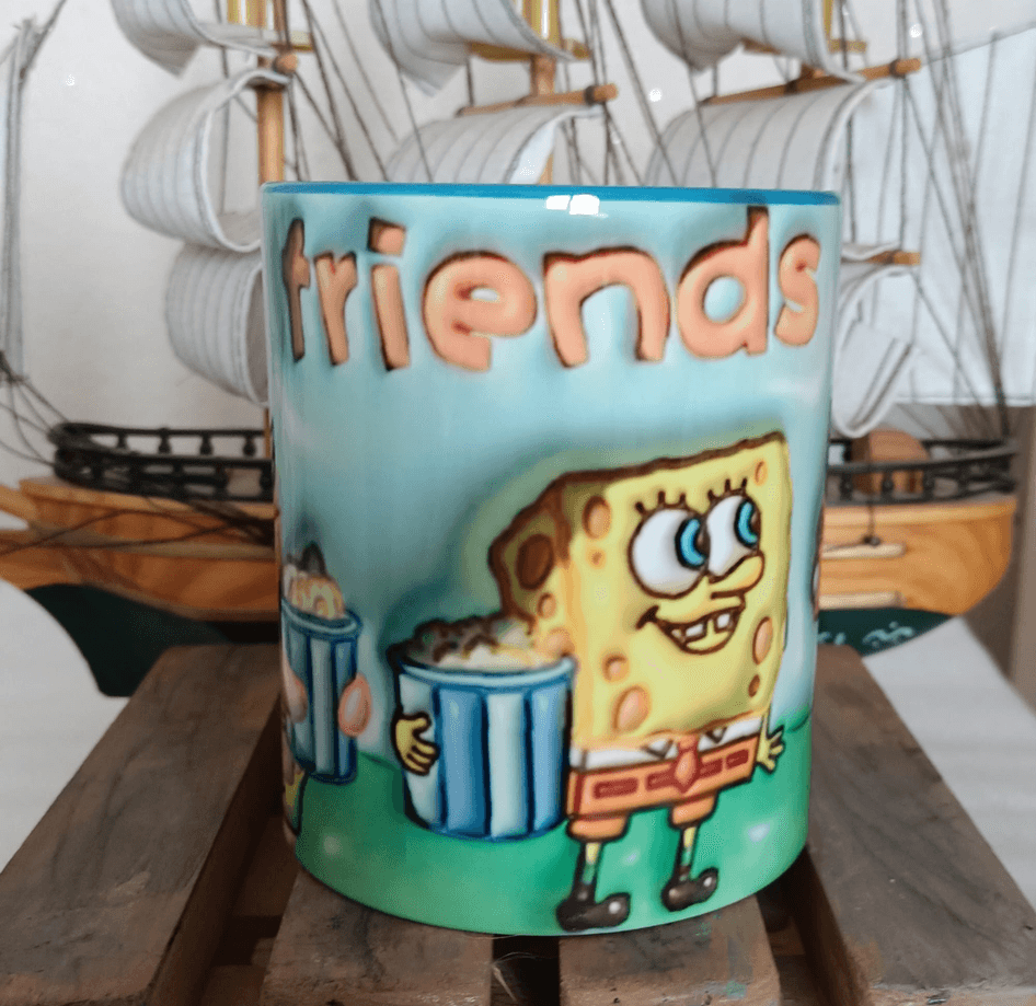 Sünger Bob Baskı içi ve Kulpu Renkli Kupa