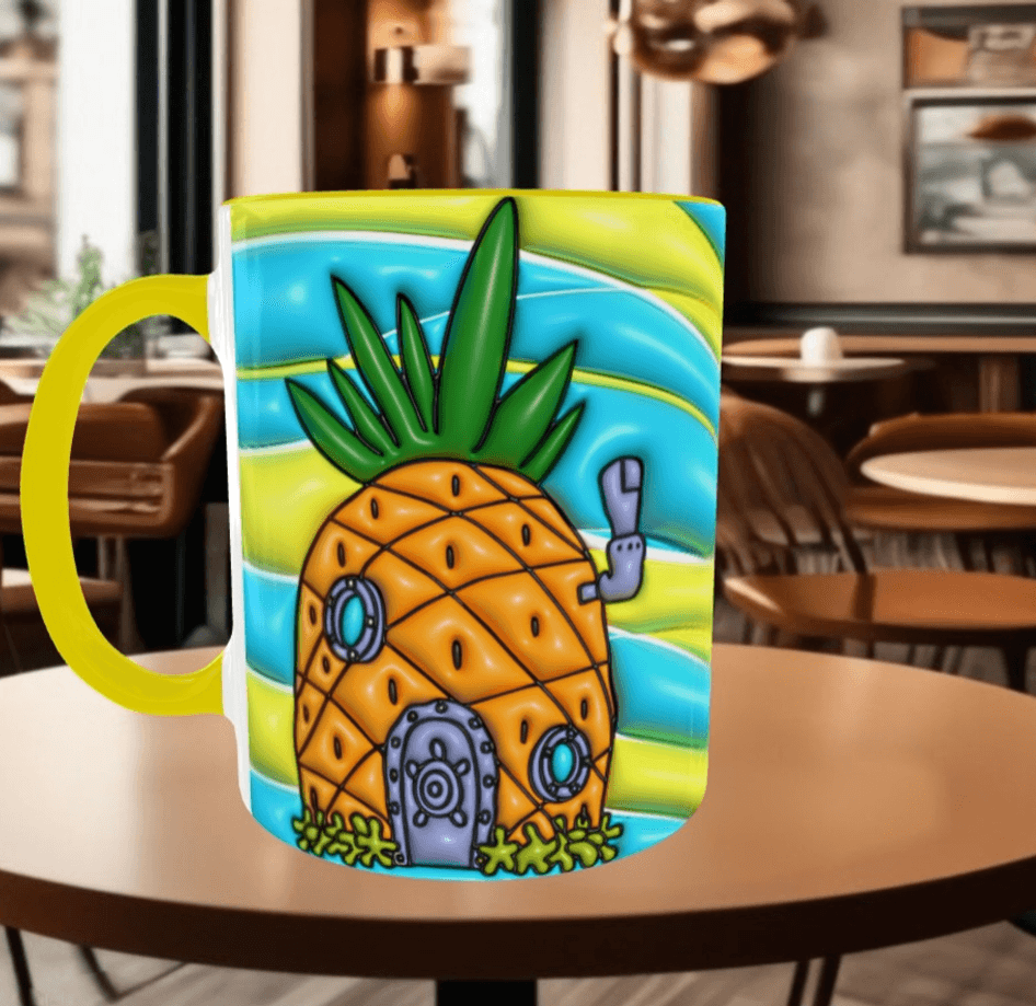 Sünger Bob Baskı içi ve Kulpu Renkli Kupa