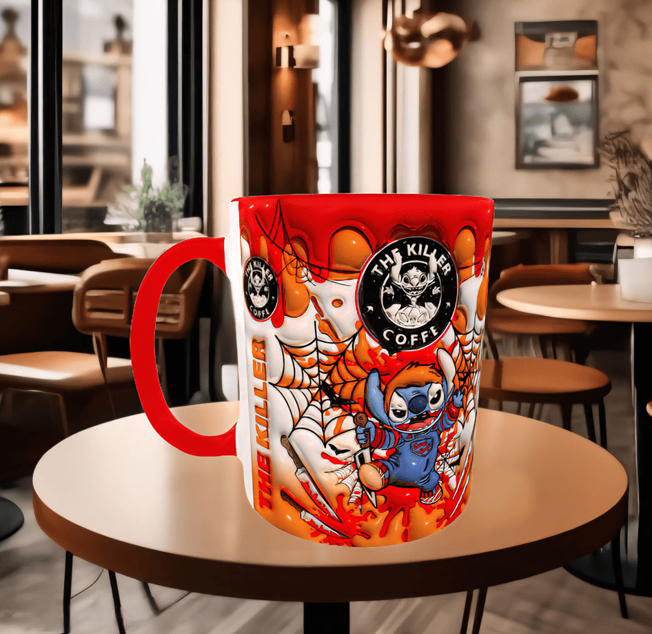 Stitch Baskı içi ve Kulpu Renkli Kupa