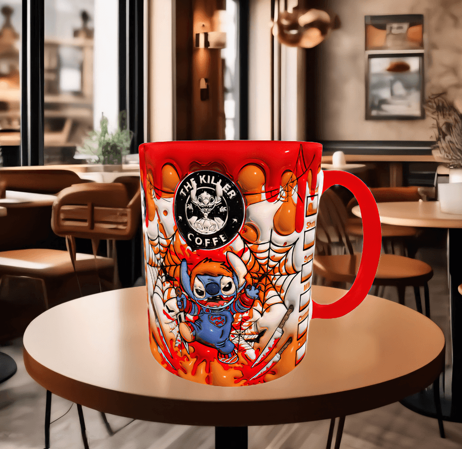 Stitch Baskı içi ve Kulpu Renkli Kupa