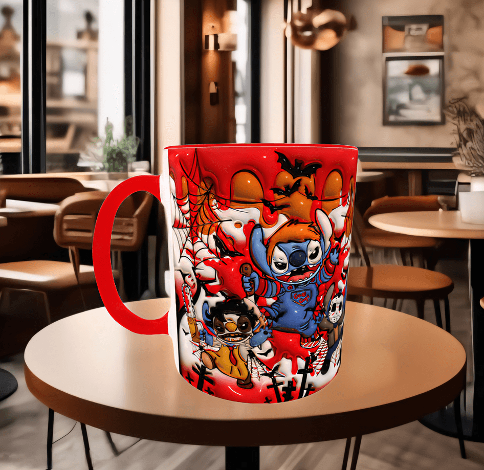 Stitch Baskı içi ve Kulpu Renkli Kupa