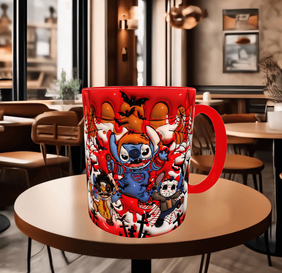 Stitch Baskı içi ve Kulpu Renkli Kupa