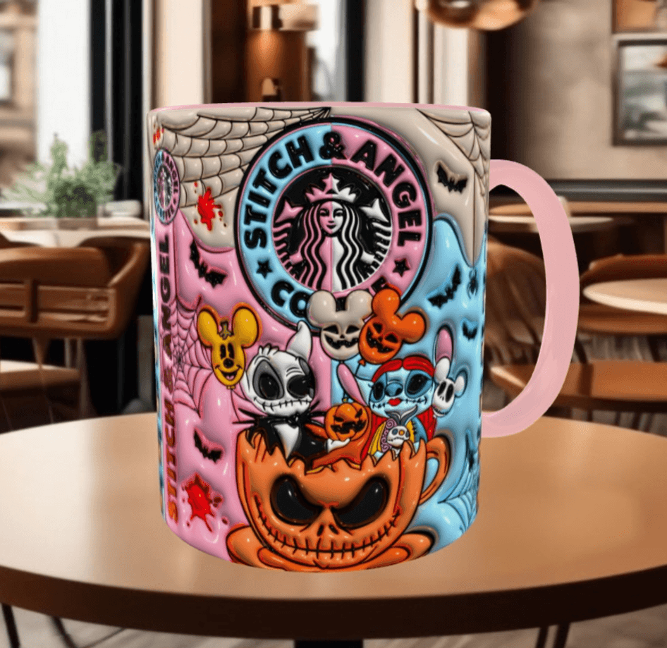 Stitch Baskı içi ve Kulpu Renkli Kupa