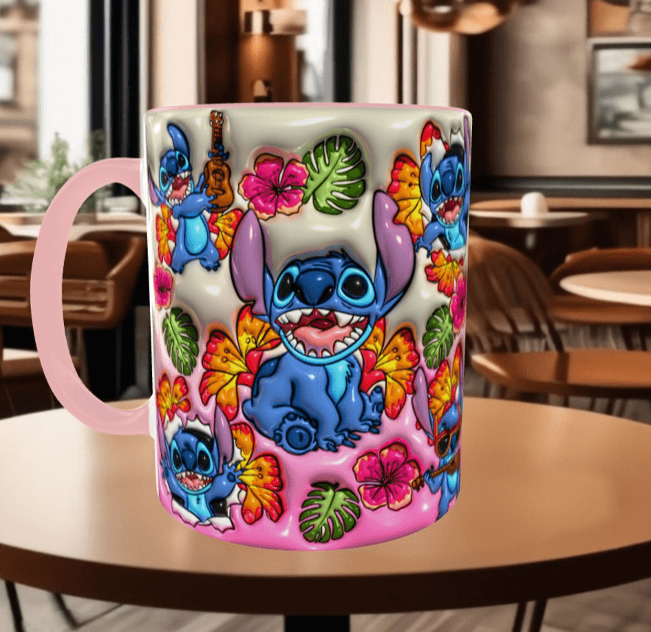 Stitch Baskı içi ve Kulpu Renkli Kupa