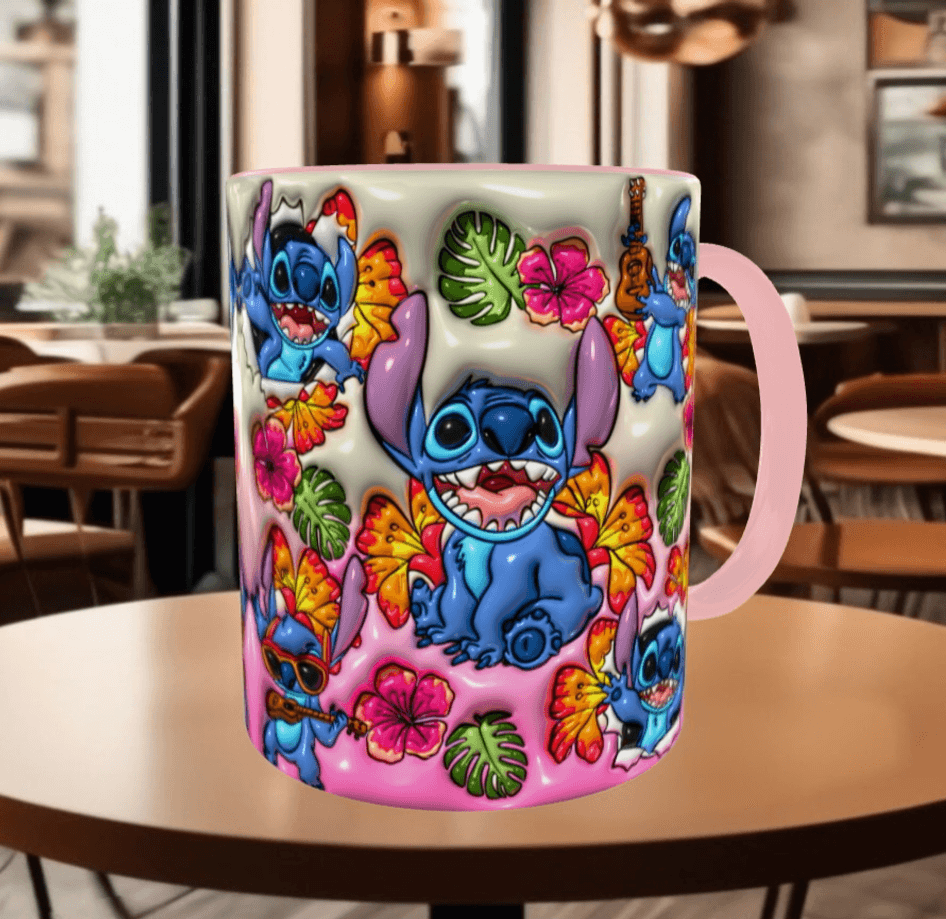 Stitch Baskı içi ve Kulpu Renkli Kupa