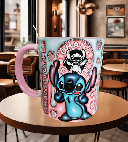 Stitch Baskı içi ve Kulpu Renkli Kupa