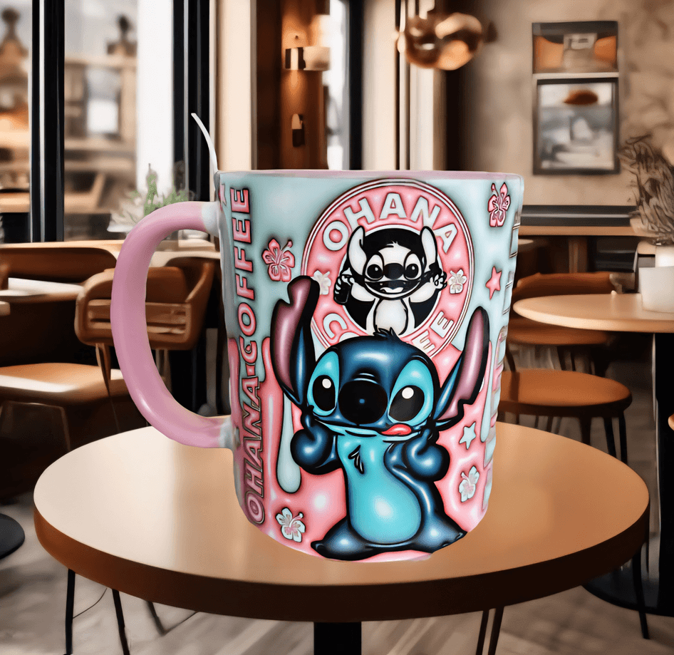 Stitch Baskı içi ve Kulpu Renkli Kupa