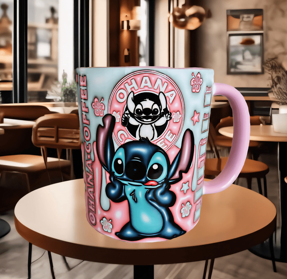 Stitch Baskı içi ve Kulpu Renkli Kupa