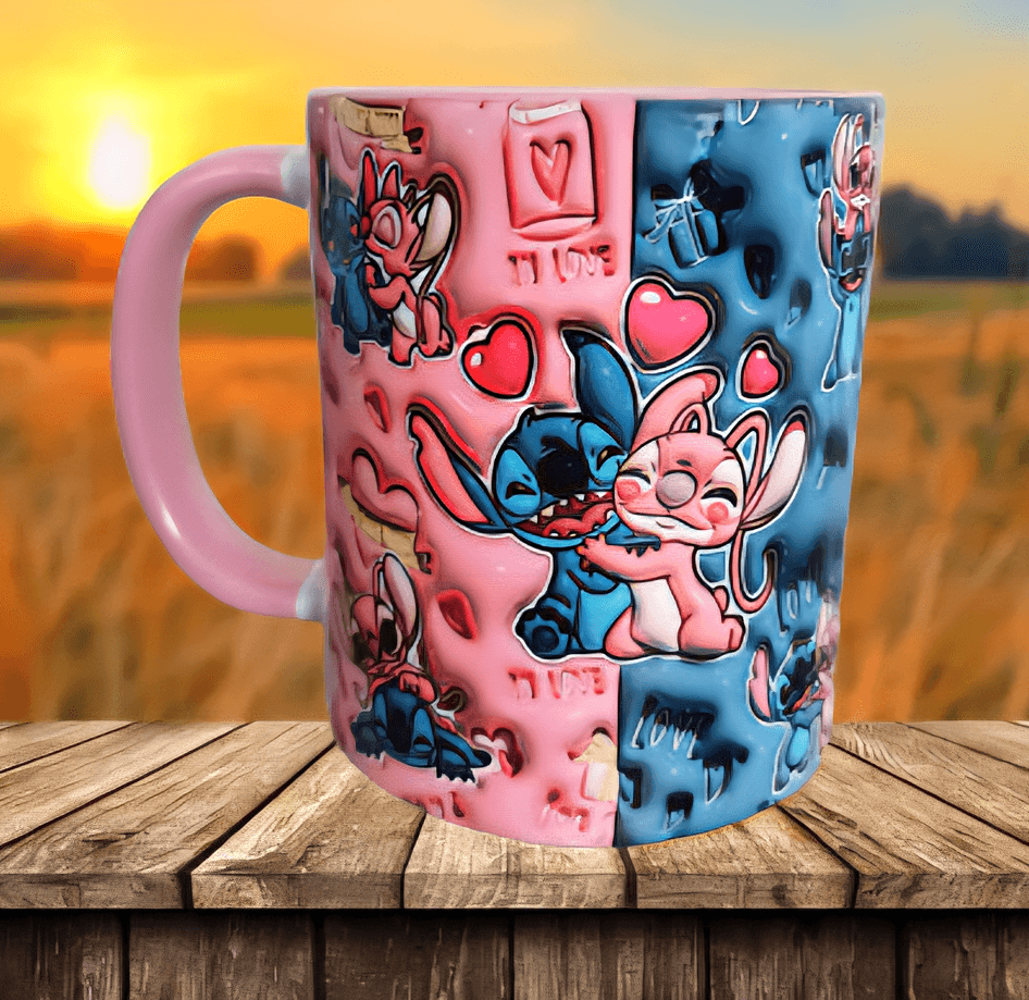 Stitch Baskı içi ve Kulpu Renkli Kupa