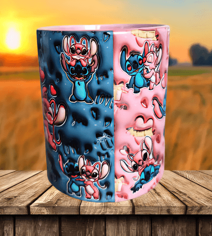 Stitch Baskı içi ve Kulpu Renkli Kupa