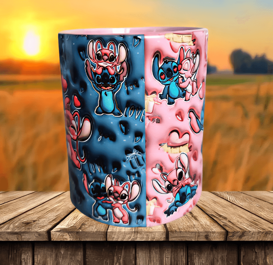 Stitch Baskı içi ve Kulpu Renkli Kupa