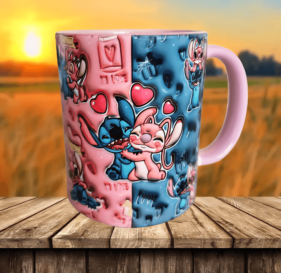 Stitch Baskı içi ve Kulpu Renkli Kupa