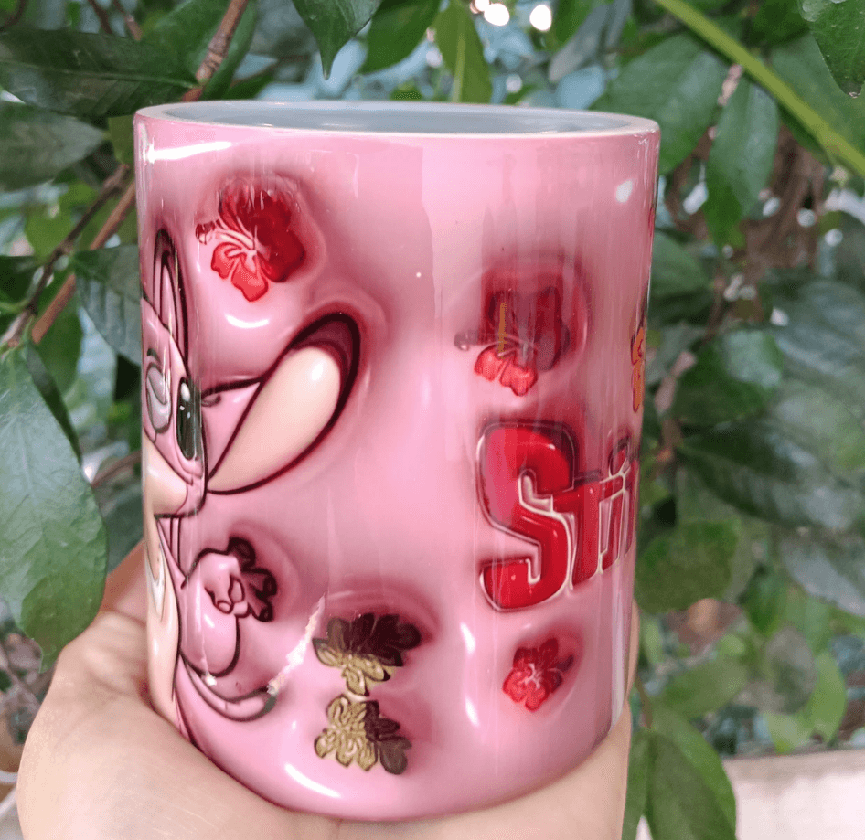 Stitch Baskı içi ve Kulpu Renkli Kupa