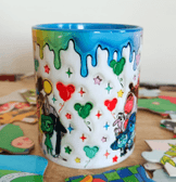 Ters Yüz Baskı içi ve Kulpu Renkli Kupa