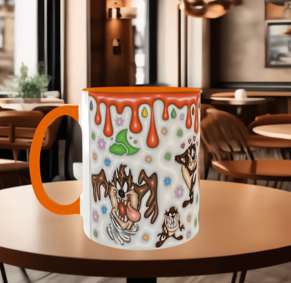 Tazmania canavarı Baskı içi ve Kulpu Renkli Kupa