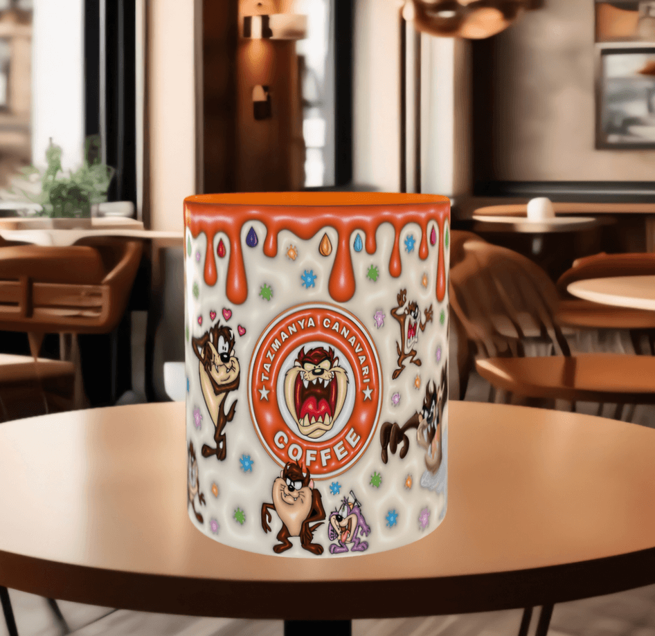 Tazmania canavarı Baskı içi ve Kulpu Renkli Kupa