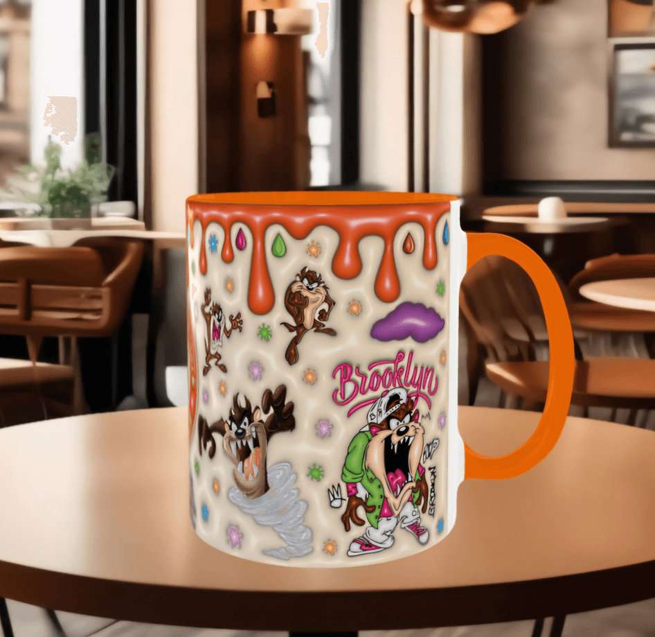 Tazmania canavarı Baskı içi ve Kulpu Renkli Kupa