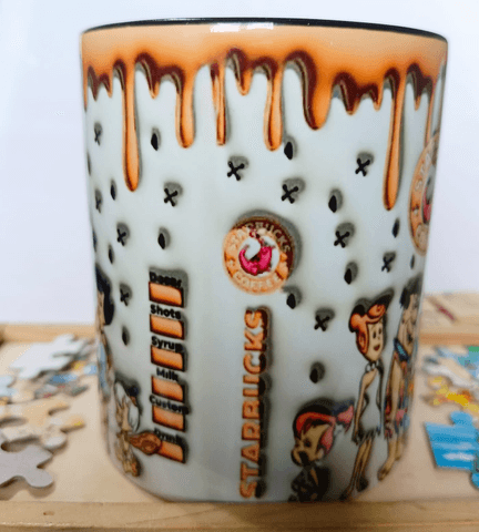 Taş devri Baskı içi ve Kulpu Renkli Kupa