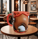 Taş devri Kaptan mağara adamı Baskı içi ve Kulpu Renkli Kupa