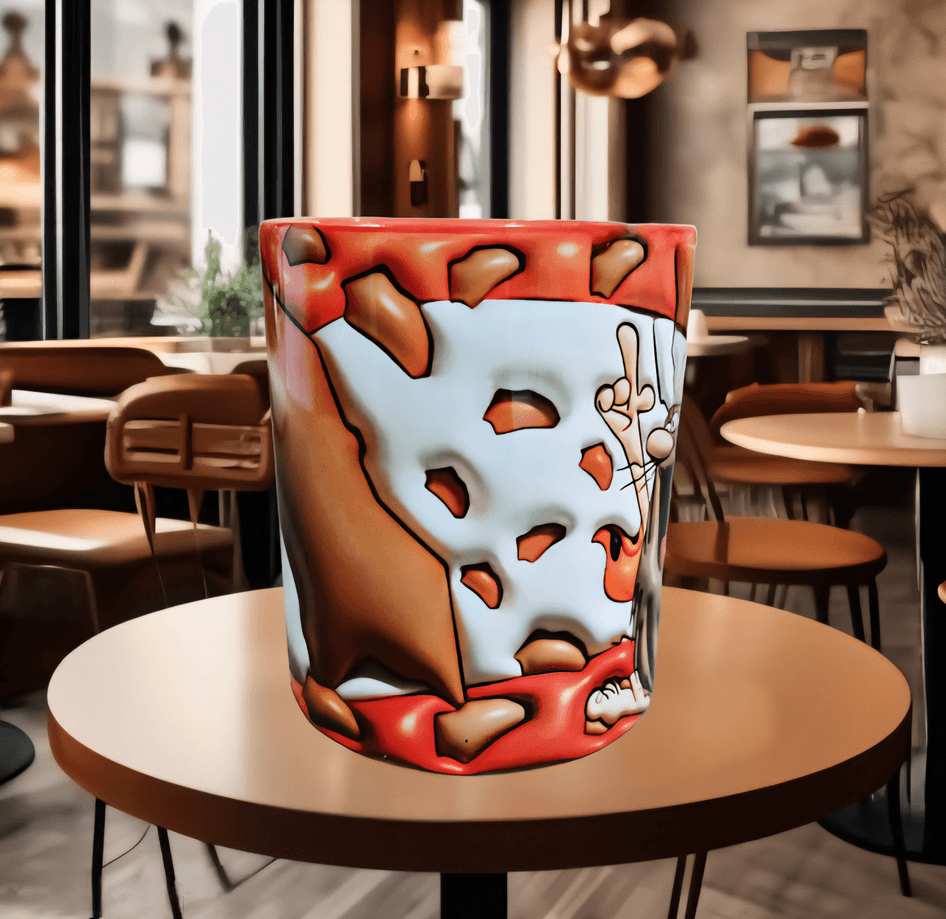 Taş devri Kaptan mağara adamı Baskı içi ve Kulpu Renkli Kupa