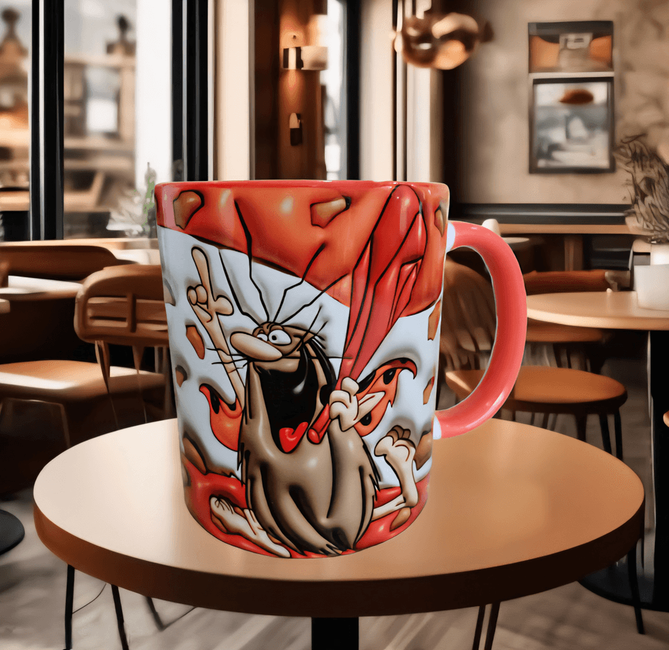 Taş devri Kaptan mağara adamı Baskı içi ve Kulpu Renkli Kupa