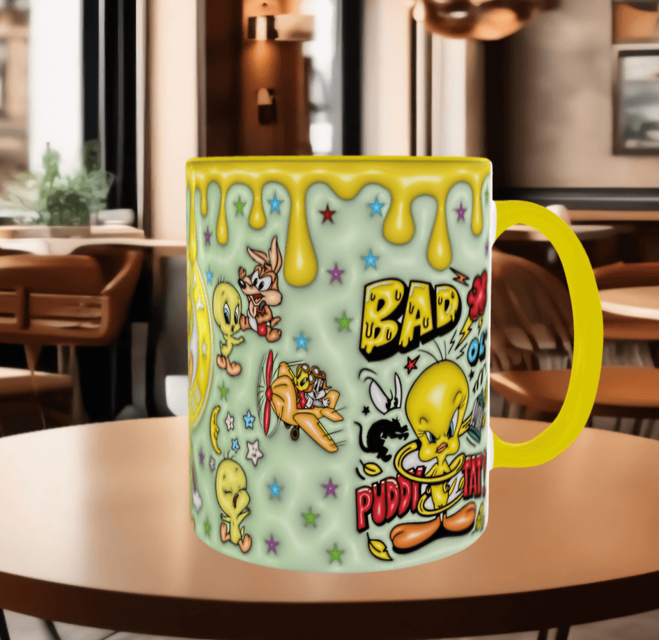 tweety Baskı içi ve Kulpu Renkli Kupa