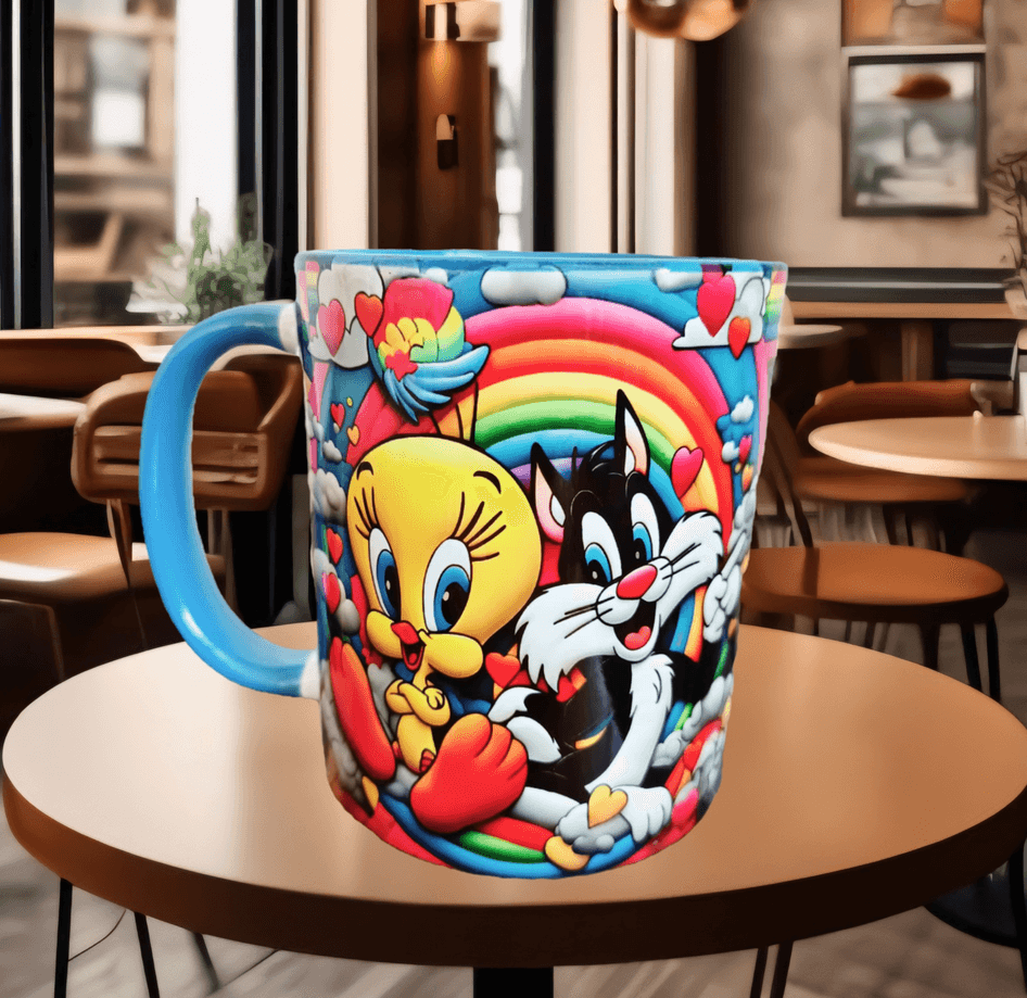 tweety Baskı içi ve Kulpu Renkli Kupa