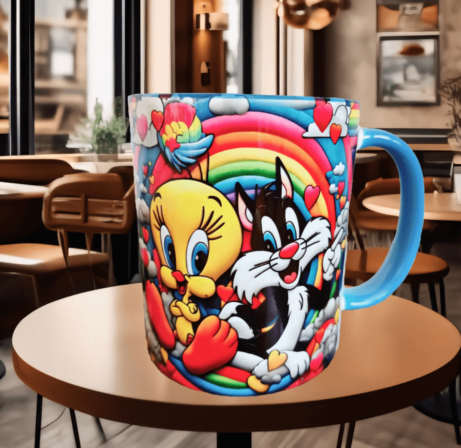 tweety Baskı içi ve Kulpu Renkli Kupa