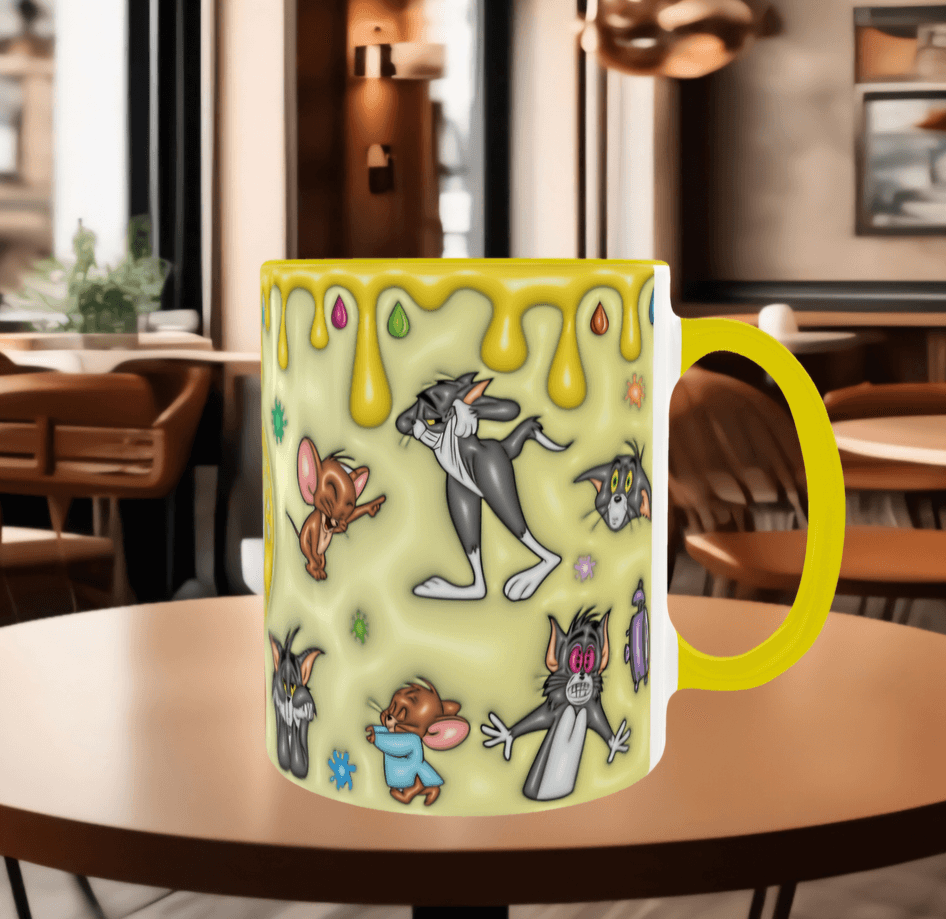 tom ve jerry Baskı içi ve Kulpu Renkli Kupa