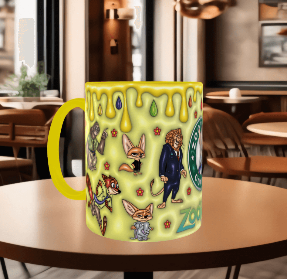 Zootropolis Baskı içi ve Kulpu Renkli Kupa