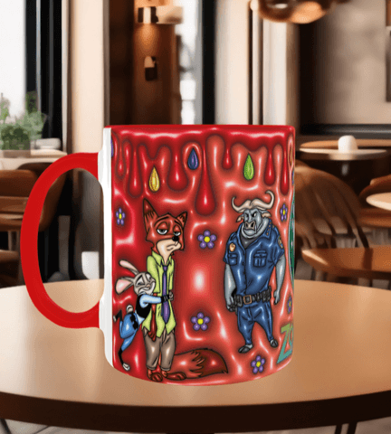 Zootropolis Baskı içi ve Kulpu Renkli Kupa