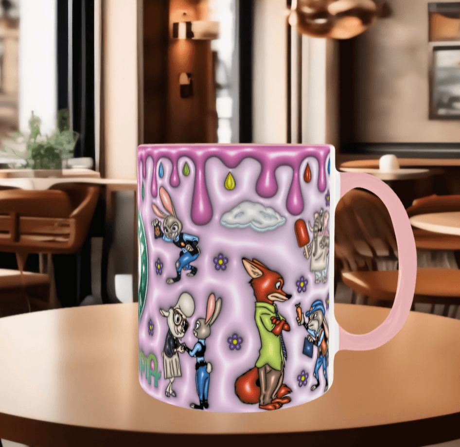 Zootropolis Baskı içi ve Kulpu Renkli Kupa