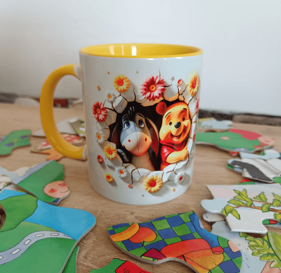 Winnie Baskı içi ve Kulpu Renkli Kupa