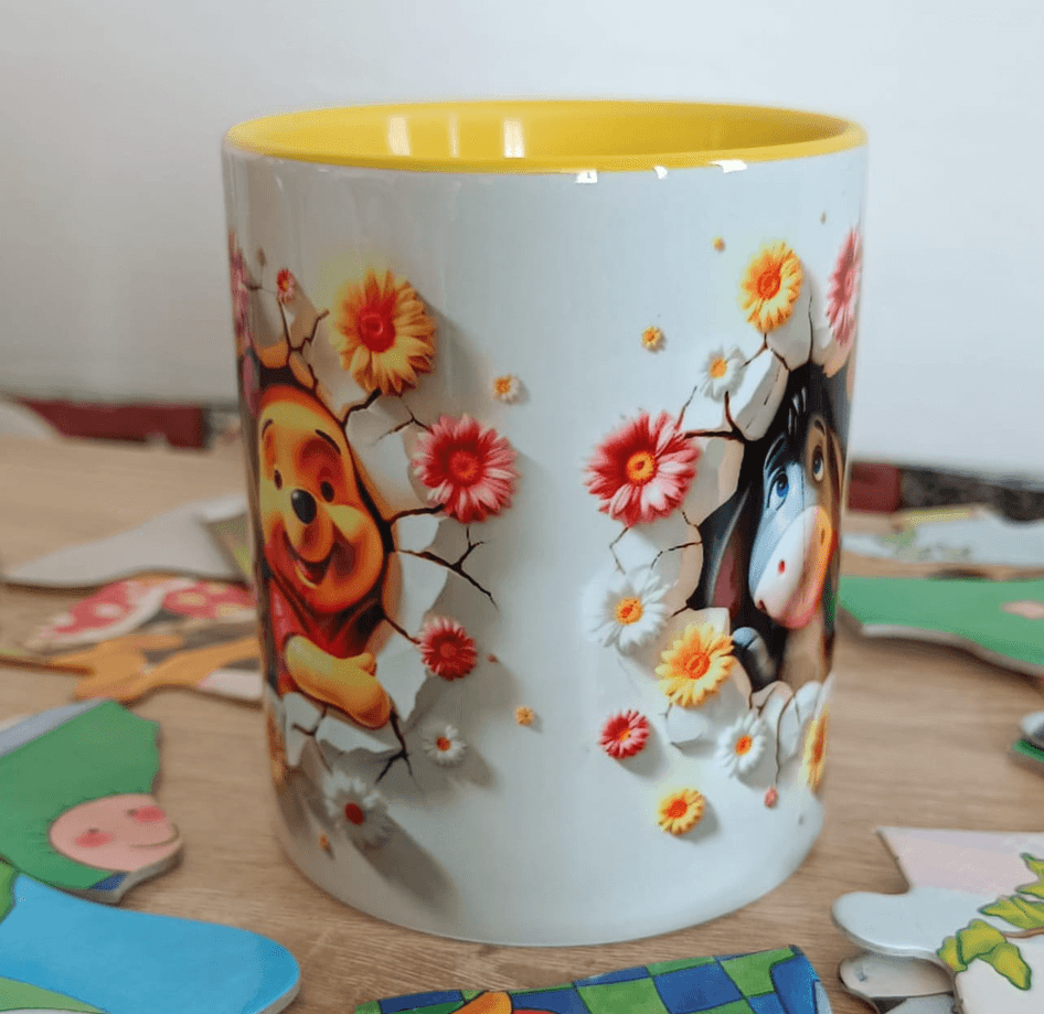 Winnie Baskı içi ve Kulpu Renkli Kupa