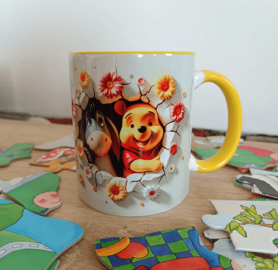 Winnie Baskı içi ve Kulpu Renkli Kupa