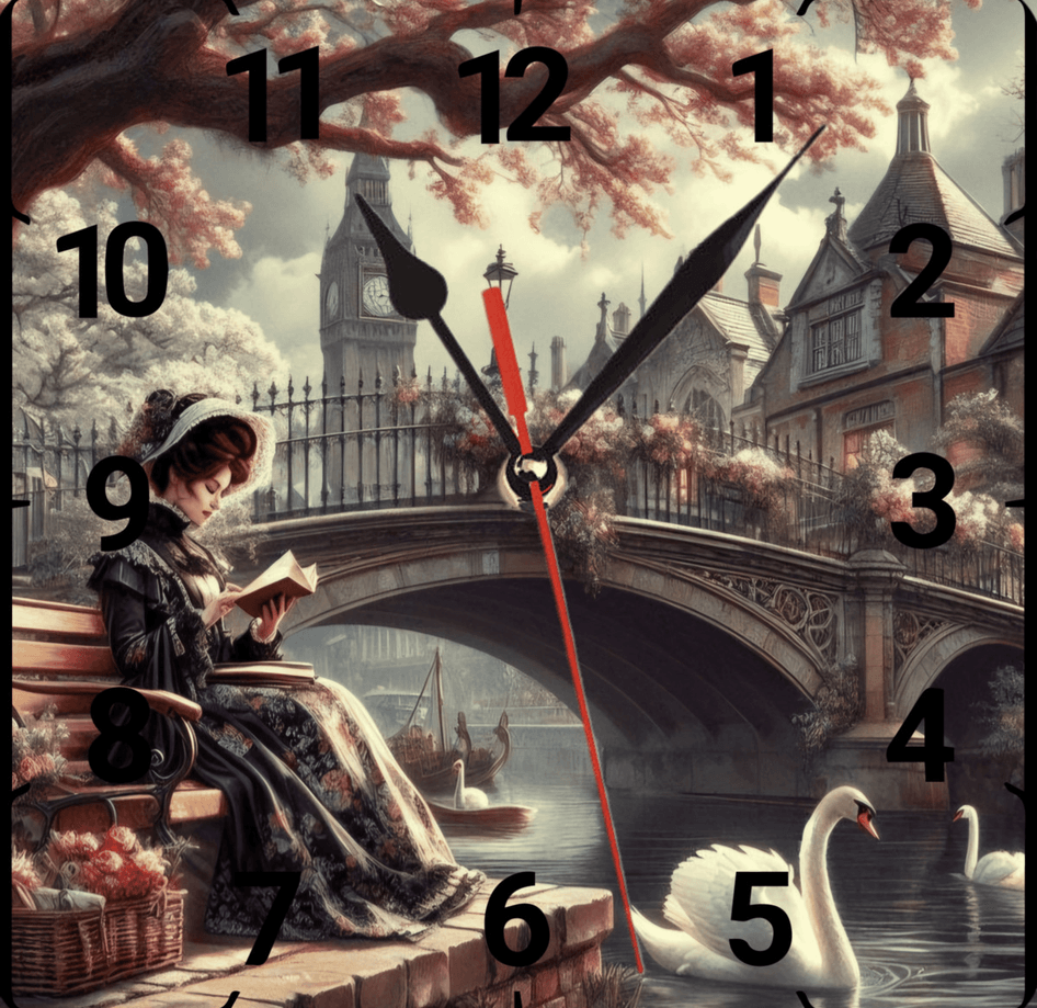 Kuğulu göl vintage baskı metal hediyelim dekoratif kaliteli duvar saati