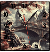 Kuğulu göl vintage baskı metal hediyelim dekoratif kaliteli duvar saati