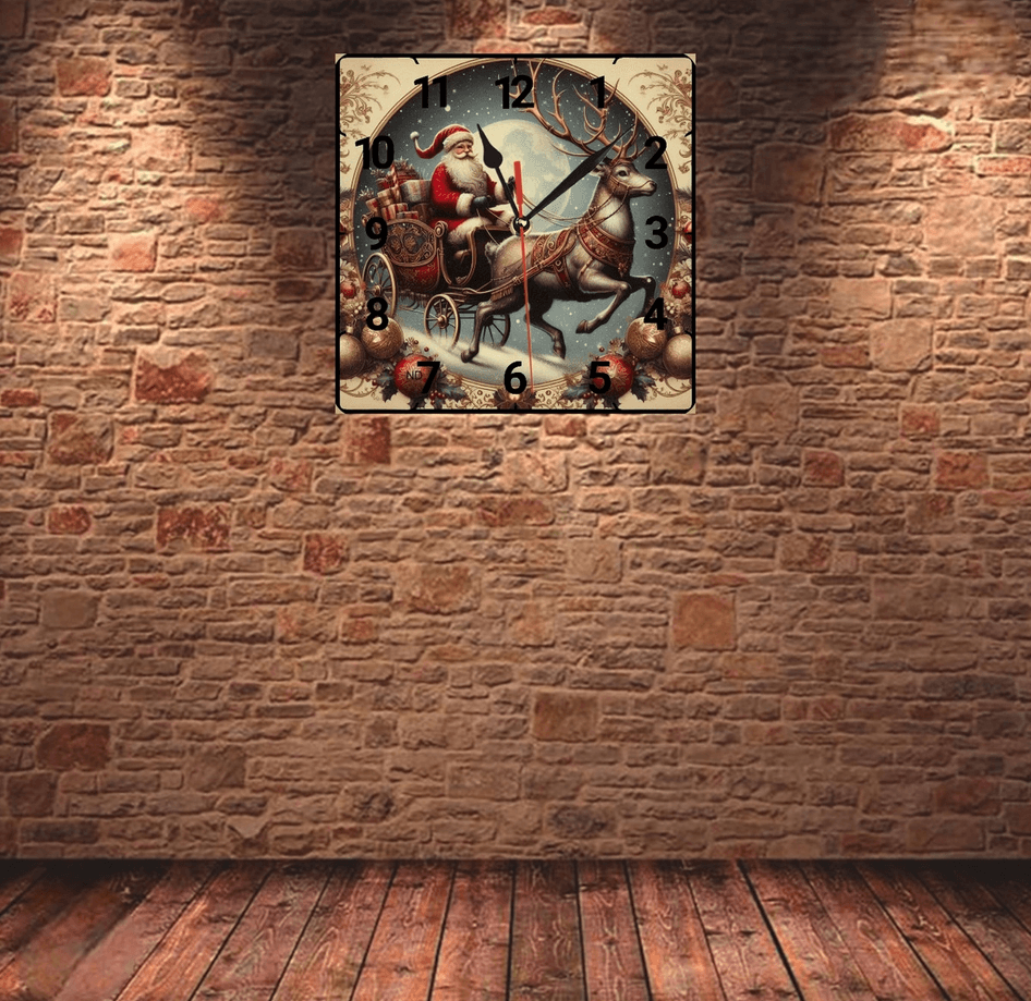 Noel baba christmas vintage baskı metal hediyelim dekoratif kaliteli duvar saati