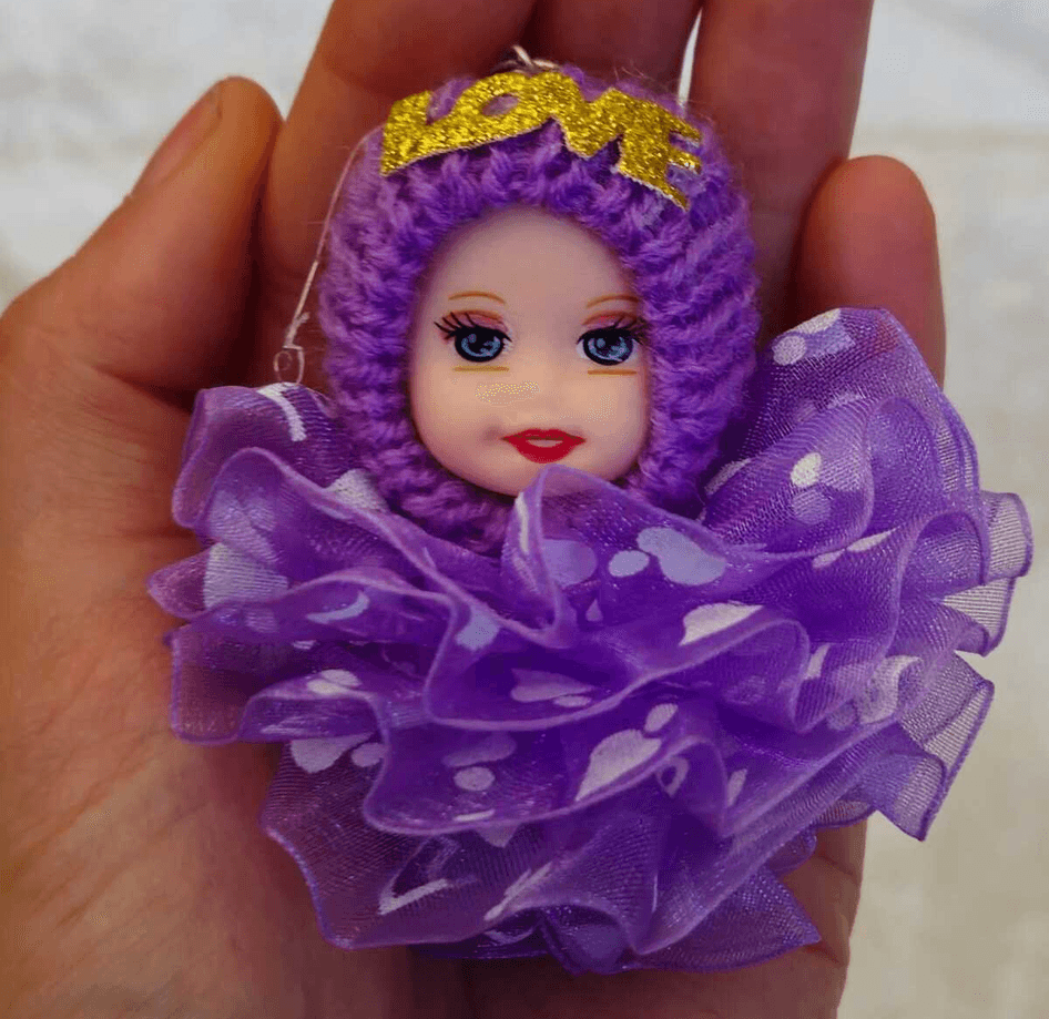 silikon tüllü mor bebek lüks anahtarlık çanta aksesuar