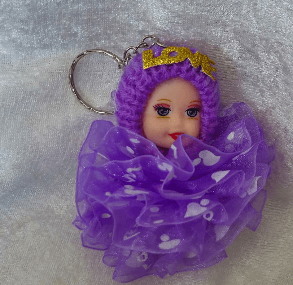 silikon tüllü mor bebek lüks anahtarlık çanta aksesuar