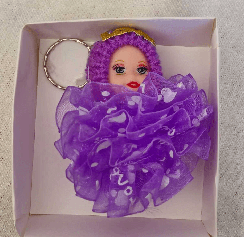 silikon tüllü mor bebek lüks anahtarlık çanta aksesuar