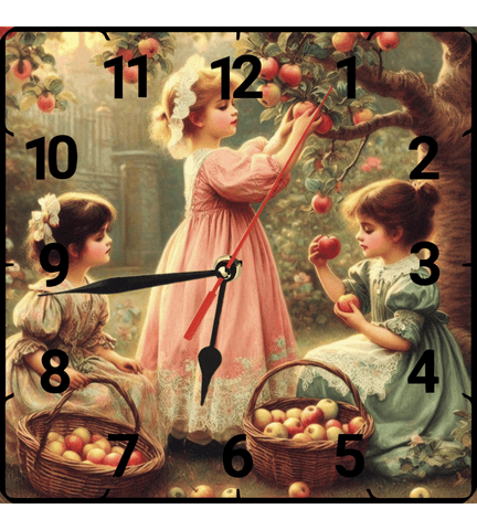 Elma bahçesi vintage baskı metal hediyelim dekoratif kaliteli duvar saati