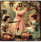 Elma bahçesi vintage baskı metal hediyelim dekoratif kaliteli duvar saati