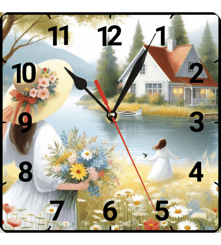 Göl evi vintage baskı metal hediyelim dekoratif kaliteli duvar saati