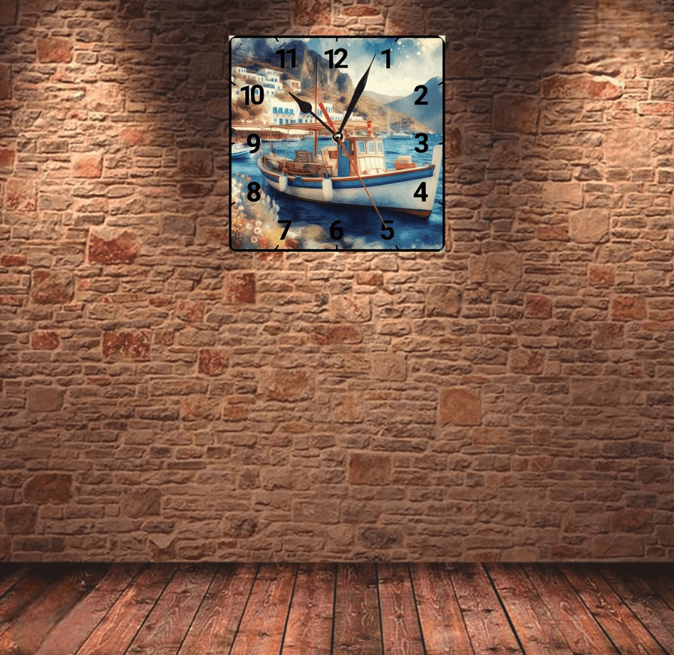 Balıkçı kasabası vintage baskı metal hediyelim dekoratif kaliteli duvar saati