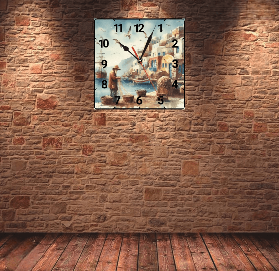 Balıkçı kasabası vintage baskı metal hediyelim dekoratif kaliteli duvar saati